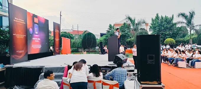 Outdoor event stage and seating by Shree Balaji Caterers